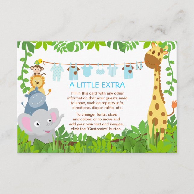 Jungle Animals Safari Boy Baby Shower Insert Card (Front)