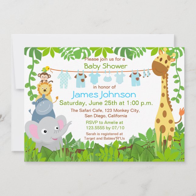 Jungle Animals Safari Boy Baby Shower Invitation (Front)