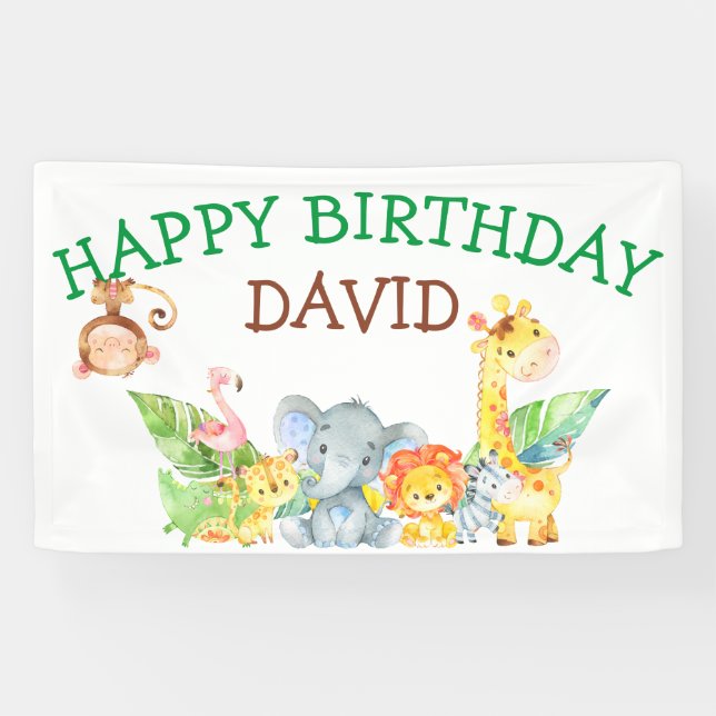 Jungle Animals Safari Boy Birthday Party Custom Banner (Horizontal)