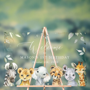 Jungle Animals, Safari, First Birthday Welcome Acrylic Sign