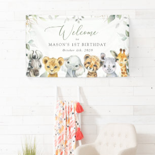 Jungle Animals, Safari, First Birthday Welcome Banner