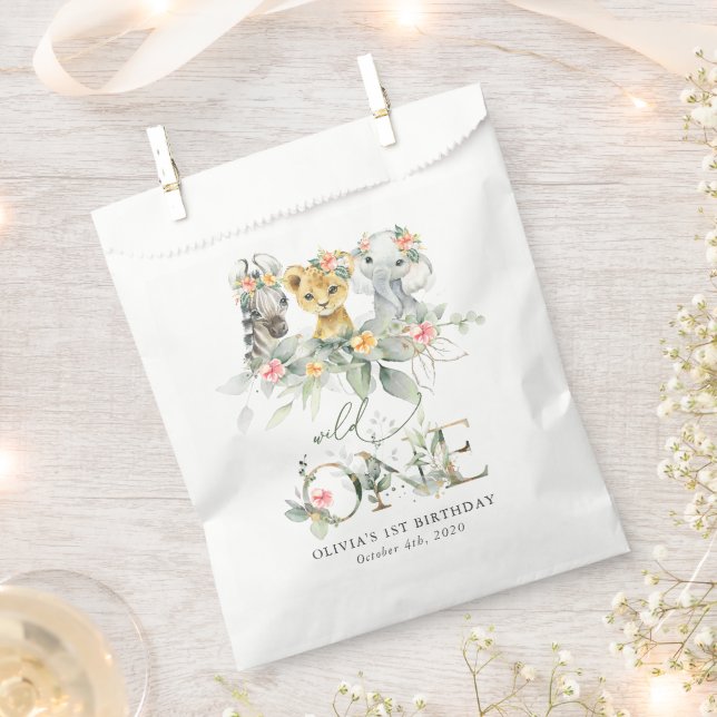 Jungle Animals, Safari, Flowers, First Birthday Favour Bags (Clipped)