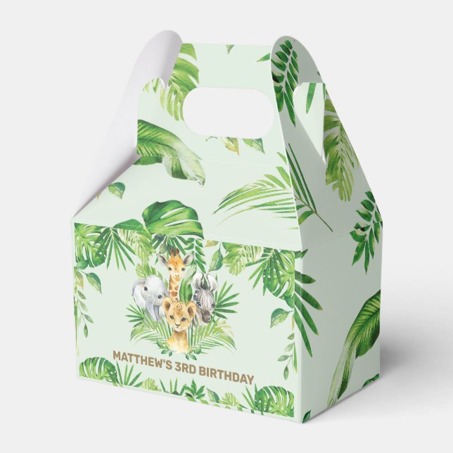 Jungle Animals Safari Greenery Birthday Thank You  Favour Box (Front Side)