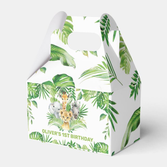 Jungle Animals Safari Greenery Birthday Thank You  Favour Box (Front Side)