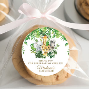 Jungle Animals Safari Greenery Thank You Favour  Classic Round Sticker