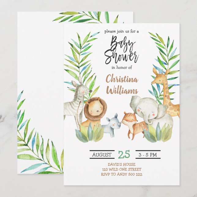 Jungle Animals Safari Neutral Baby Shower Invitation (Front/Back)