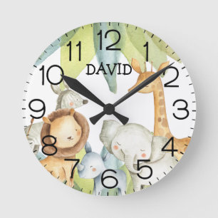 Jungle Animals Safari Personalised Nursery Round Clock