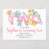 Jungle Animals Safari Pink 2nd Birthday Girl Cute