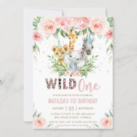 Jungle Animals Safari Pink Floral 1st Birthday