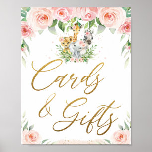 Jungle Animals Safari Pink Floral Cards and Gifts  Poster