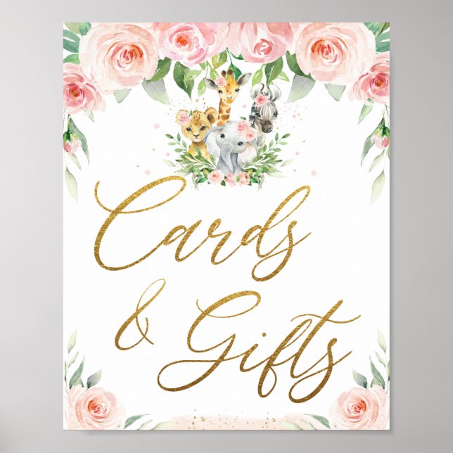 Jungle Animals Safari Pink Floral Cards and Gifts  Poster (Front)