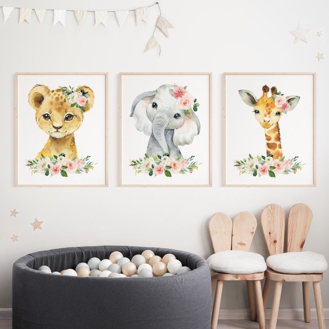 Jungle Animals, Safari, Pink Flowers, Girl Nursery (Creator Uploaded)