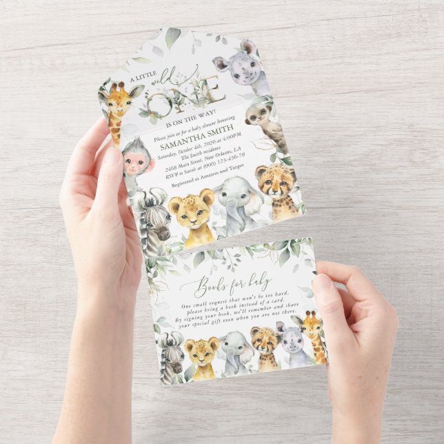 Jungle Animals, Safari, Wild One, Baby Shower All In One Invitation (Tearaway)