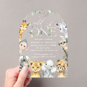 Jungle Animals, Safari, Wild One, First Birthday Acrylic Invitations