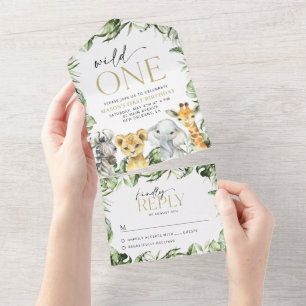 Jungle Animals, Safari, Wild One, First Birthday All In One Invitation