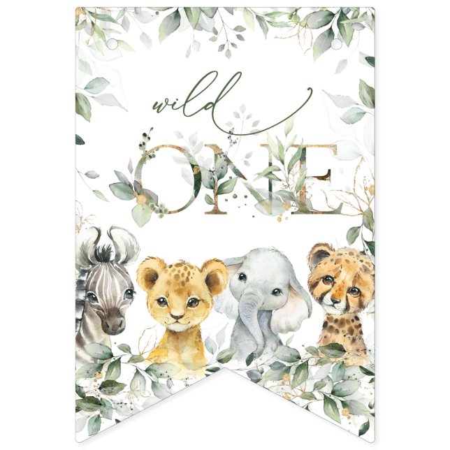 Jungle Animals, Safari, Wild One, First Birthday Bunting (First Flag)