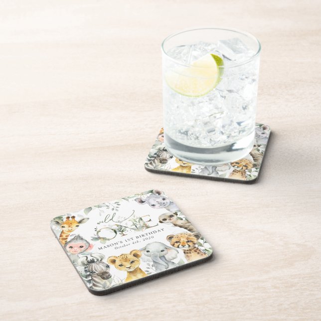 Jungle Animals, Safari, Wild One, First Birthday Coaster (Right Side)