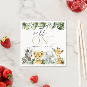 Jungle Animals, Safari, Wild One, First Birthday Napkin