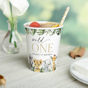 Jungle Animals, Safari, Wild One, First Birthday Paper Cups