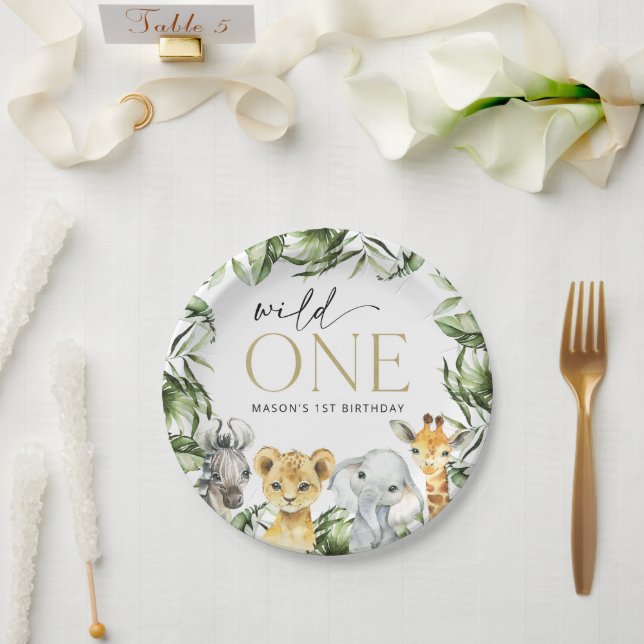 Jungle Animals, Safari, Wild One, First Birthday Paper Plate (Wedding)