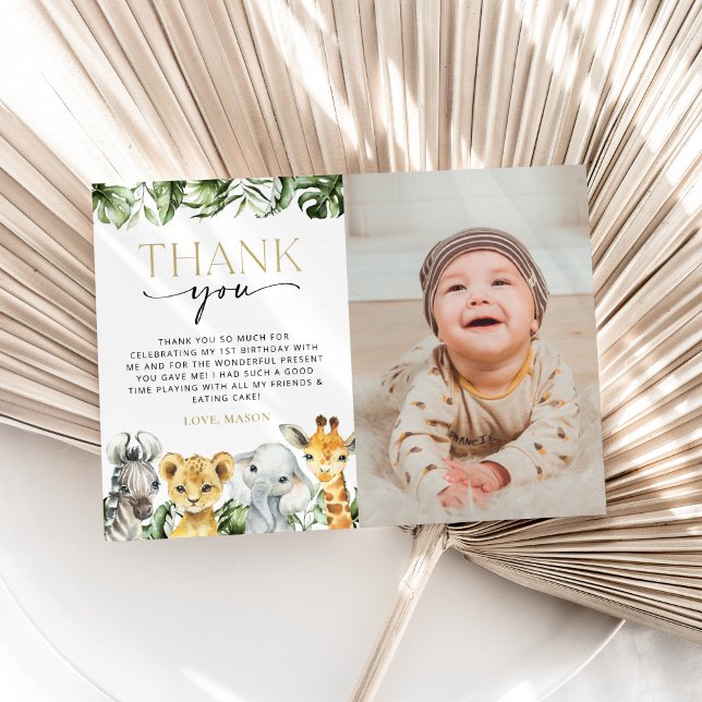 Jungle Animals, Safari, Wild One, First Birthday Thank You Card (Creator Uploaded)