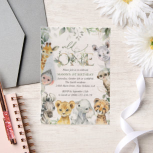 Jungle Animals, Safari, Wild One, First Birthday Vellum Invitations