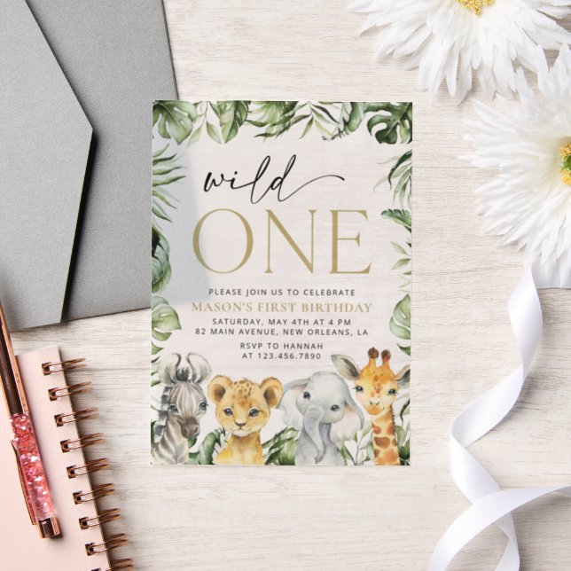 Jungle Animals, Safari, Wild One, First Birthday Vellum Invitations (Wedding)