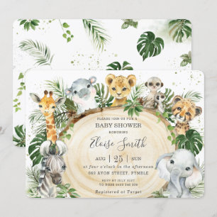 Jungle Animals Safari Wood Greenery Baby Shower In Invitation