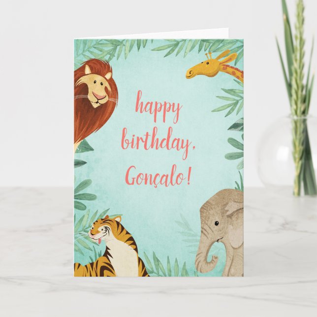 Jungle Animals Safari Zoo Happy Birthday Boy Photo Card (Front)