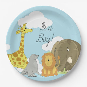 Jungle Animals Themed Its a Boy Baby Shower Paper Plate