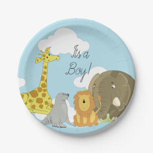 Jungle Animals Themed Its a Boy Baby Shower Paper Plate