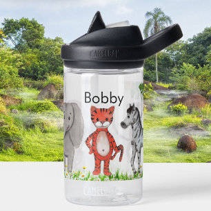 Jungle Animals Tiger Elephant Monkey Child's Name Water Bottle