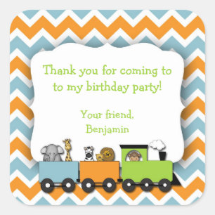Jungle Animals Train Birthday Party Favour Sticker