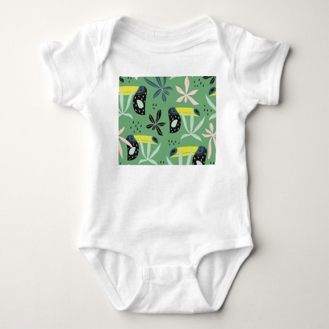 Jungle animals, tropical elements, seamless. baby bodysuit (Front)