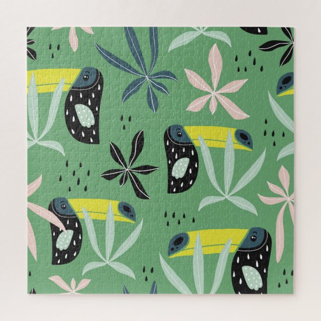 Jungle animals, tropical elements, seamless. jigsaw puzzle (Vertical)