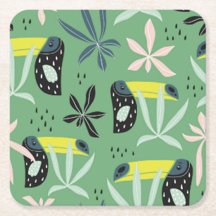 Jungle animals, tropical elements, seamless. square paper coaster