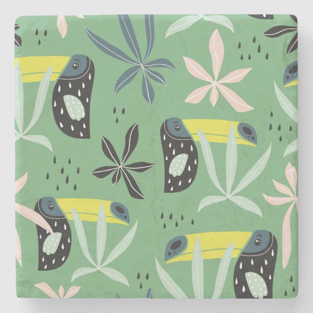 Jungle animals, tropical elements, seamless. stone coaster (Front)