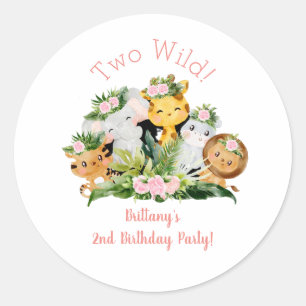Jungle Animals Two Wild 2nd Birthday Party Classic Round Sticker