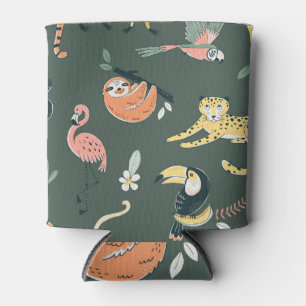 Jungle Animals Vintage Flora Fauna Can Cooler