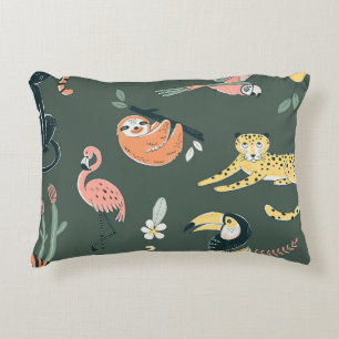 Jungle Animals Vintage Flora Fauna Decorative Cushion