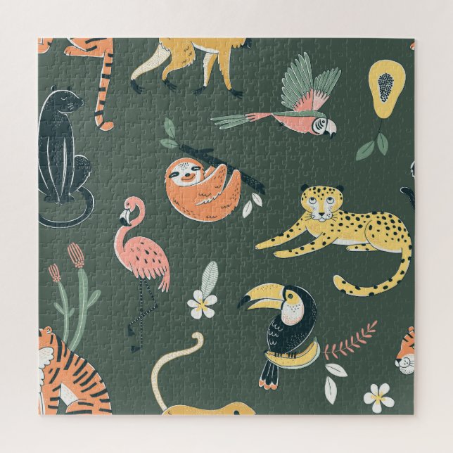 Jungle Animals Vintage Flora Fauna Jigsaw Puzzle (Vertical)
