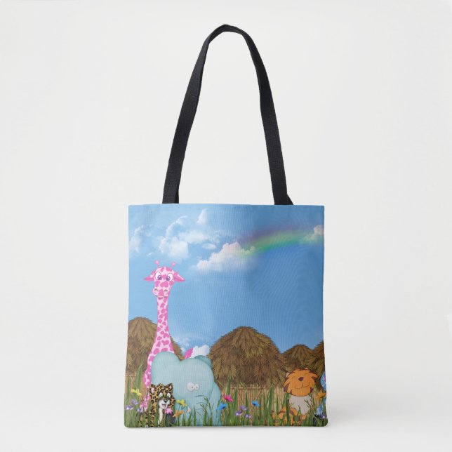 jungle animals with rainbow tote bag (Front)