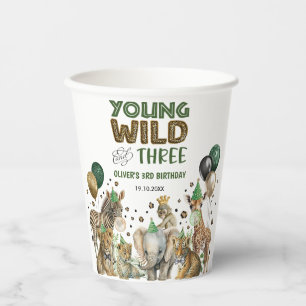 Jungle Animals Young Wild & Three 3rd Birthday Paper Cups