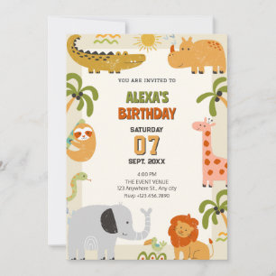 Jungle animals zoo birthday invitation
