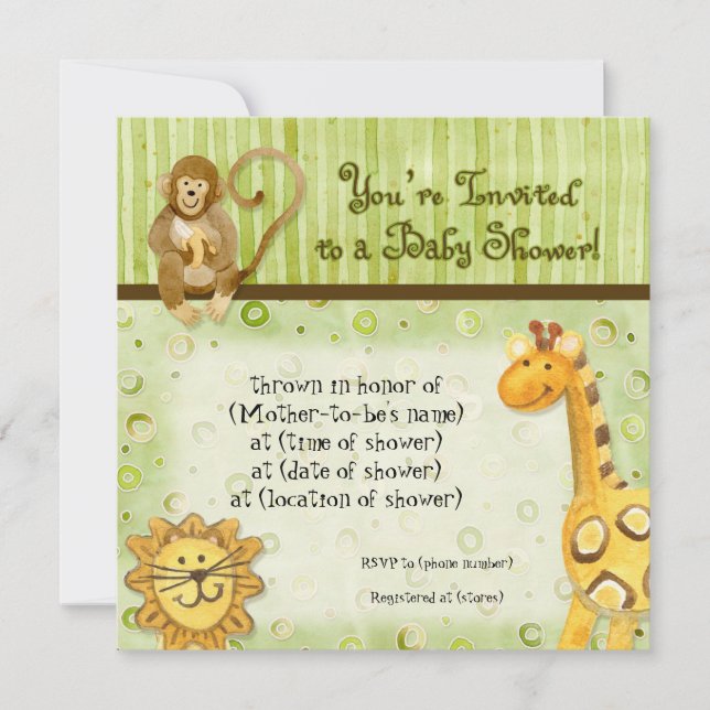 Jungle Babies, Boy Baby Shower Invitation - Green (Front)