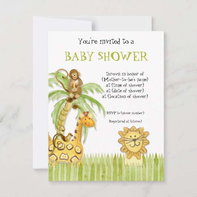 Jungle Babies, Boy Baby Shower Invitation - Green (Front)