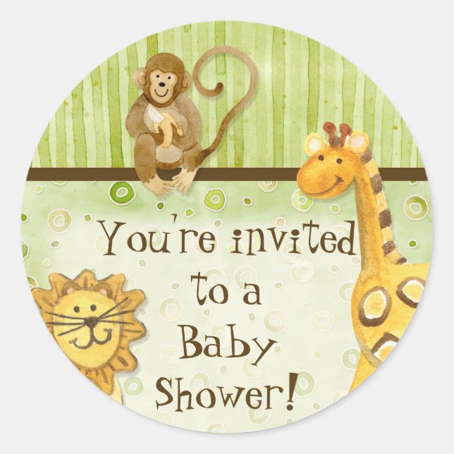 Jungle Babies, Boy Baby Shower Stickers - Green (Front)