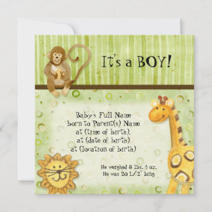 Jungle Babies, Boy Birth Announcement