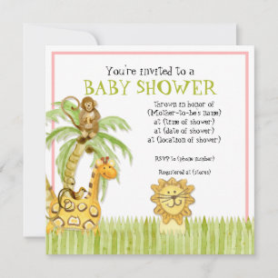 Jungle Babies, Girl Baby Shower Invitation - Green