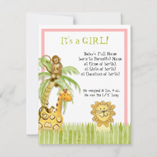 Jungle Babies, Girl Birth Announcement